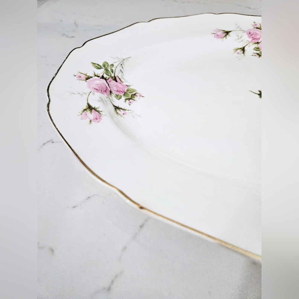 Vintage Canonsburg Pink Moss Rose Oval Serving Platter - Picture 3 of 7